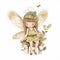 Playful fairy tale, delightful illustration of a cute fairy with colorful wings and flower adornments