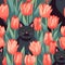 Playful Felines in Tulip Garden: A Spring-Inspired Seamless Pattern