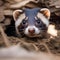 A playful ferret peeking out from a cozy burrow, with bright eyes full of curiosity5