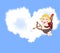 Playful funny cupid with arrows in the sky with clouds