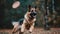 Playful German Shepherd puppy enjoys running in the autumn forest generated by AI