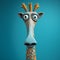 Playful Giraffe Figurine With Blue Feathers And Evgeni Gordiets Style