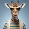 Playful Giraffe Portrait: Photorealistic Art With Sunglasses And Striped Sweater