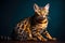 Playful Gold Bengal Cat Lying and Looking Curious in Camera. Ai generated