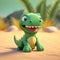 Playful Green Dinosaur In Sandy Desert: Cute Cartoonish Designs