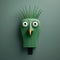 Playful Green Plastic Head With Spiked Beak - Minimalist Graphic Designer\\\'s Style