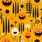 Playful halloween pattern with cartoon faces and organic shapes (tiled)