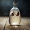 Playful And Humorous Bottle With Big Eyes On Wooden Table