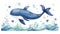 Playful Humpback Whale Illustration for Children\\\'s Wallpaper AI Generated