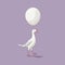 Playful Illustrative Style: White Pigeon Walking Under A White Balloon