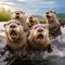 the playful interaction between a family of otters, sliding down a riverbank with pure joy on their faces by AI generated