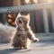 A playful kitten chasing a butterfly, with its tail puffed up1