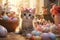 Playful kittens surrounded by Easterthemed toys