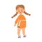 Playful Little Girl with Braids in Orange Shorts Enjoying Summer Vector Illustration