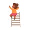 Playful Little Girl with Curly Hair Climbing Ladder Up the Treehouse Vector Illustration