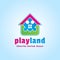 Playful logo. Playland vector design. Colorful Home of puzzle. Cheerful autism house