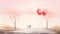 Playful Love: Couples Drift on Heart Balloons at Sunset