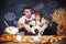 Playful man with daughter making bread