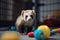 A playful and mischievous ferret playing with toys, scampering around and having fun. Generative AI