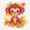 Playful monkey cub bundle illustration. Colorful monkey cub set, smiling and sitting on a white background. Cute baby monkey