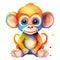 Playful monkey cub bundle illustration. Colorful monkey cub set, smiling and sitting on a white background. Cute baby monkey