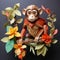 A playful monkey, its mischievous personality captured in a lively origami form, swinging from a paper vine by AI generated