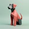 Playful Origami Dog: Minimalist 3d Illustration In Red And Grey