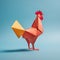 Playful Origami Rooster: Minimalist Design On Blue Background