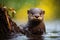 Playful Otter baby wet. Generate Ai