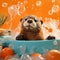 Playful Otter In A Colorful Bathtub: A Joyful Celebration Of Nature