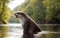 Playful Otter Diving and Splashing in the Crystal-Clear Lake