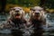 Playful Otters in the water