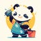 A playful panda sanitation worker cartoon style