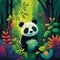 Playful panda in vibrant cartoon-style forest (generative AI)