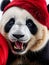 Playful Panda in a Vibrant Red Outfit.AI Generated