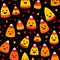 playful pattern showcasing candy corn in various arrangements, paired with smiling