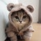 Playful Paws in Bear Disguise, Adorable Kitten Steals Hearts with Cute Bear Costume