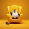 Playful Penguin In Orange Chair: Photorealistic 8k Rendering