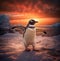 playful penguin.Penguin in action at sunset. AI generated