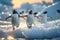 Playful penguins sliding on ice in a charming Arctic scene