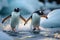 Playful penguins sliding on ice in a charming Arctic scene