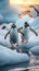 Playful penguins sliding on ice in a charming Arctic scene