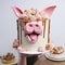 Playful Pig Cake With Dripping Paint Design