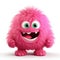 Playful Pink Fuzzy Cartoon Monster. Generative ai