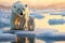 Playful Polar Bear Family in Arctic Dusk