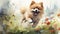 Playful Pomeranian Enjoying Fetch In A Serene Meadow