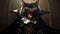 Playful portrait of a cat dressed as a vampire