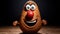 Playful Potato Character With Big Eyes On Black Wooden Surface