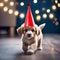 A playful puppy wearing a party hat and chasing bubbles2