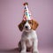 A playful puppy wearing a party hat and chasing bubbles4